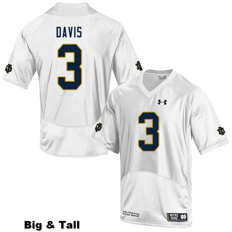 Men's NCAA Notre Dame Fighting Irish #3 Avery Davis Stitched College Under Armour Authentic White Big & Tall Football Jersey BW10E03DF